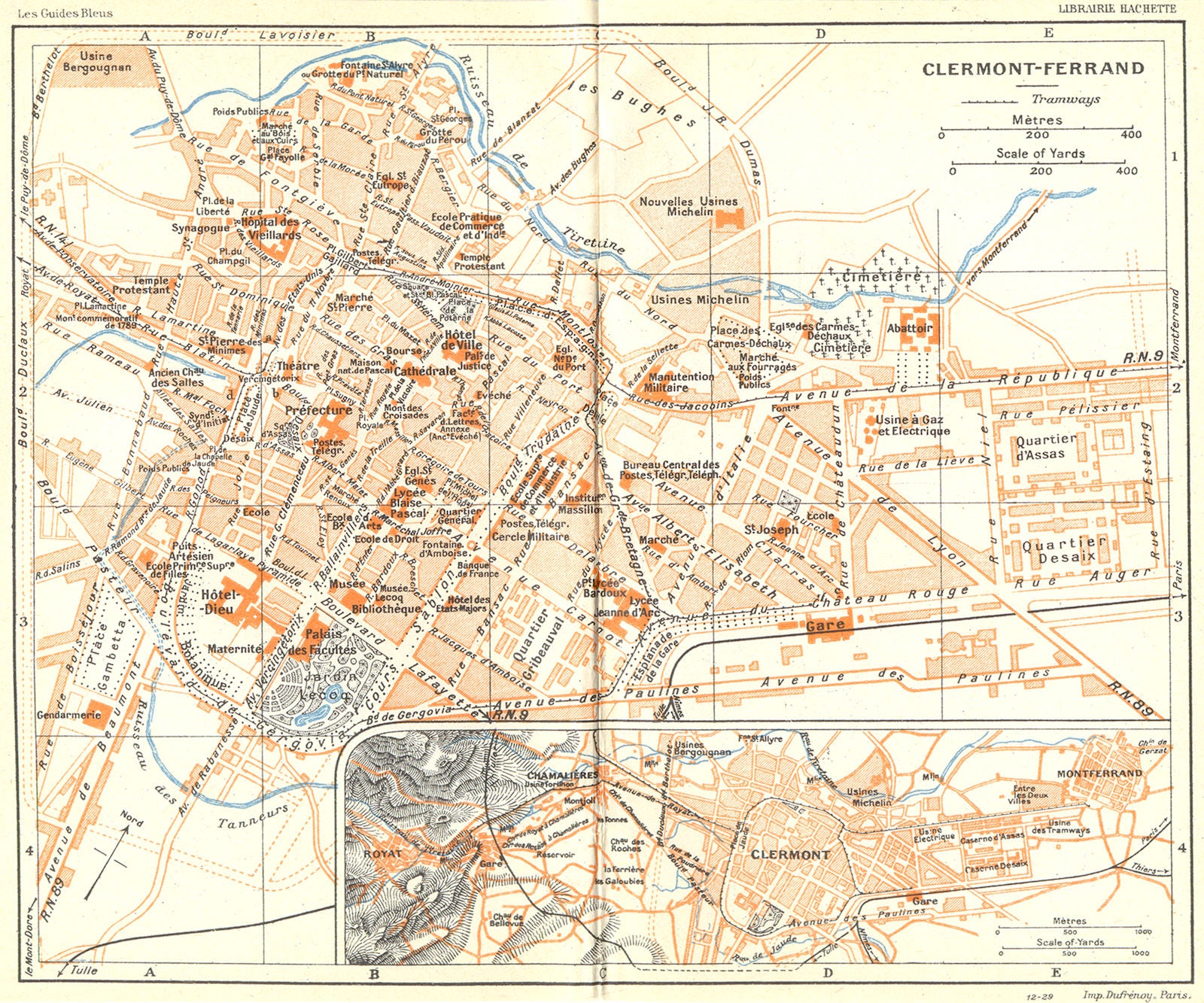 FRANCE. Clermont-Ferrand 1926 old vintage map plan chart